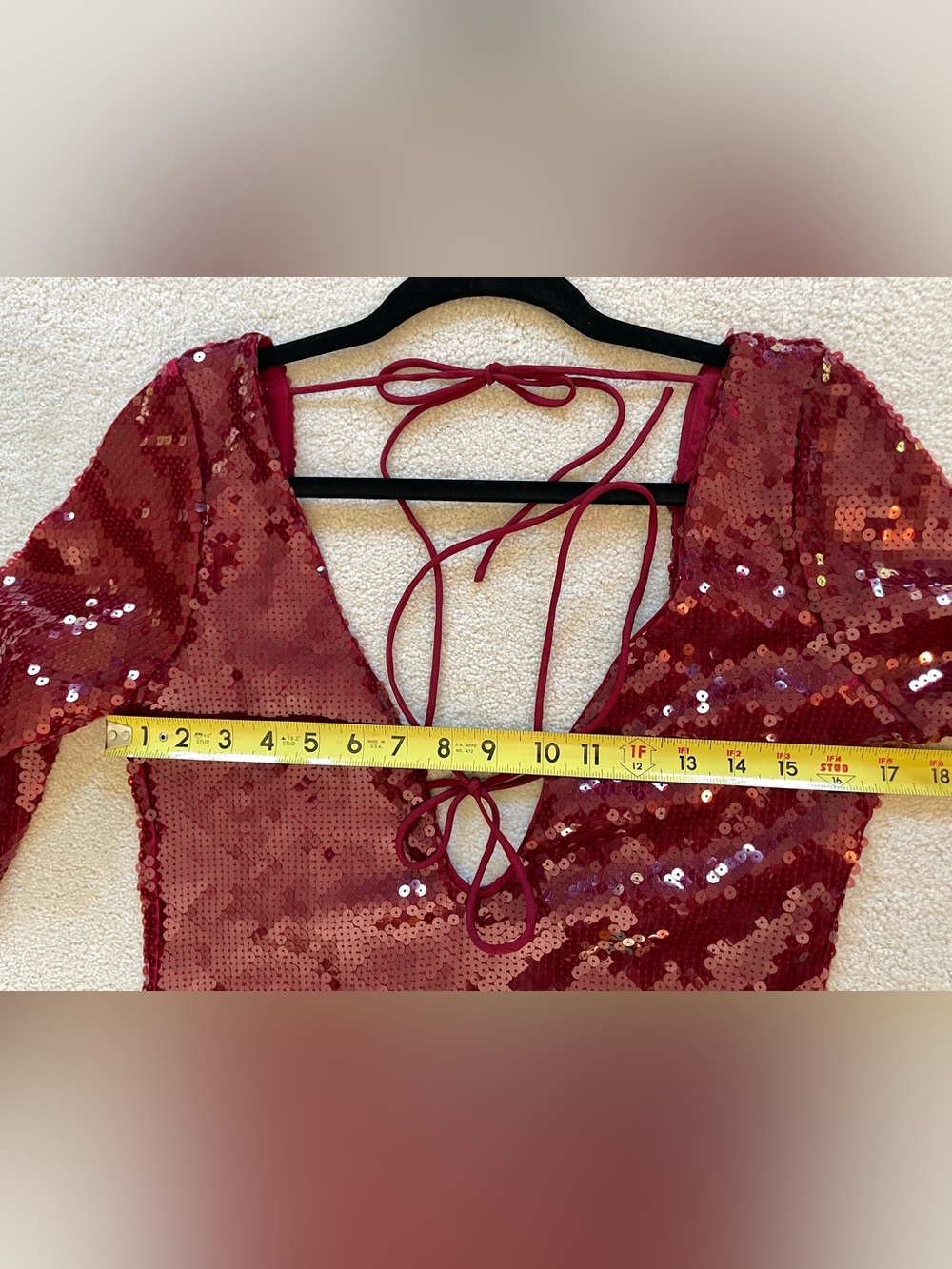 Bardot Rose Red Sequin Long-Sleeve V-Neck Gown - Picture 5 of 6